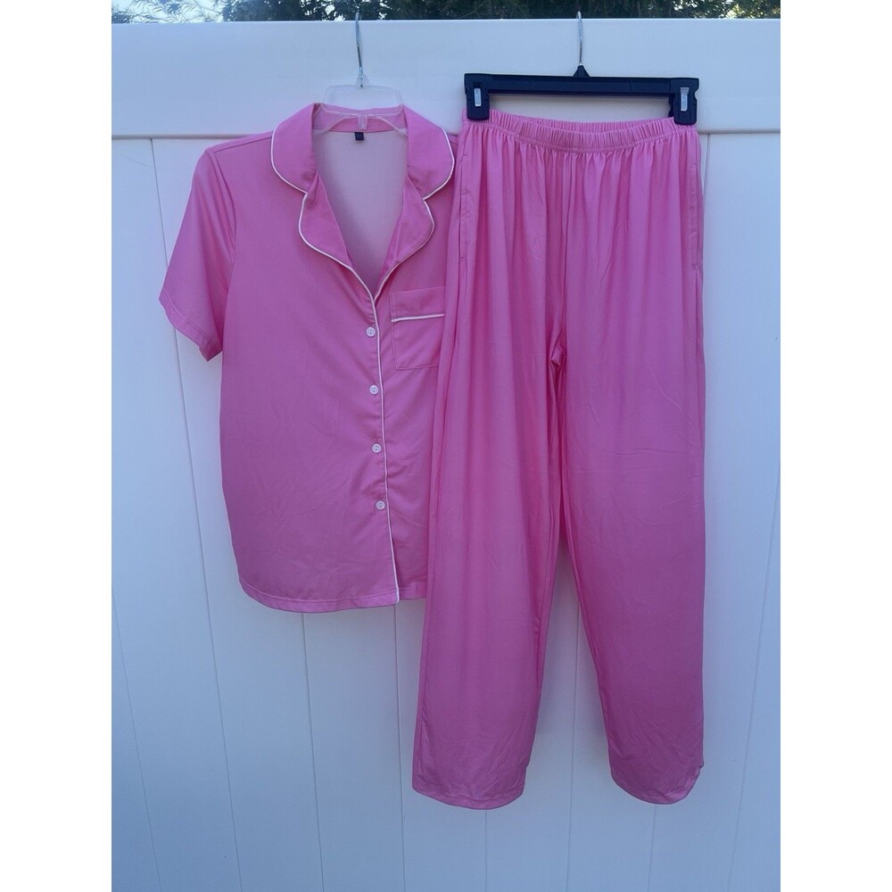 Womens Pajama Set XS Pink Button Front Top Pants New NWOT Polyester
